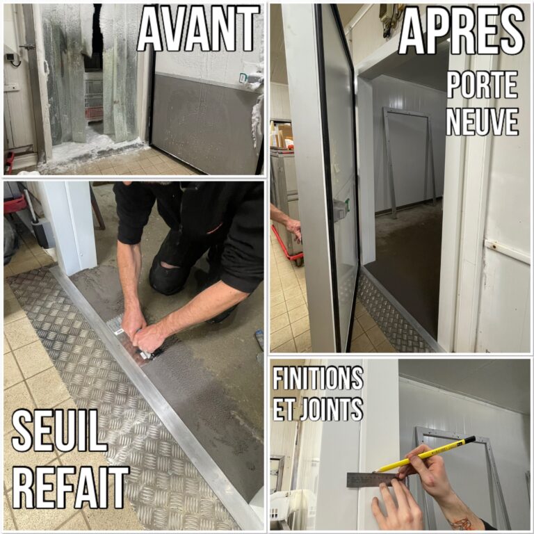 Avant après rénovation de porte de chambre froide négative